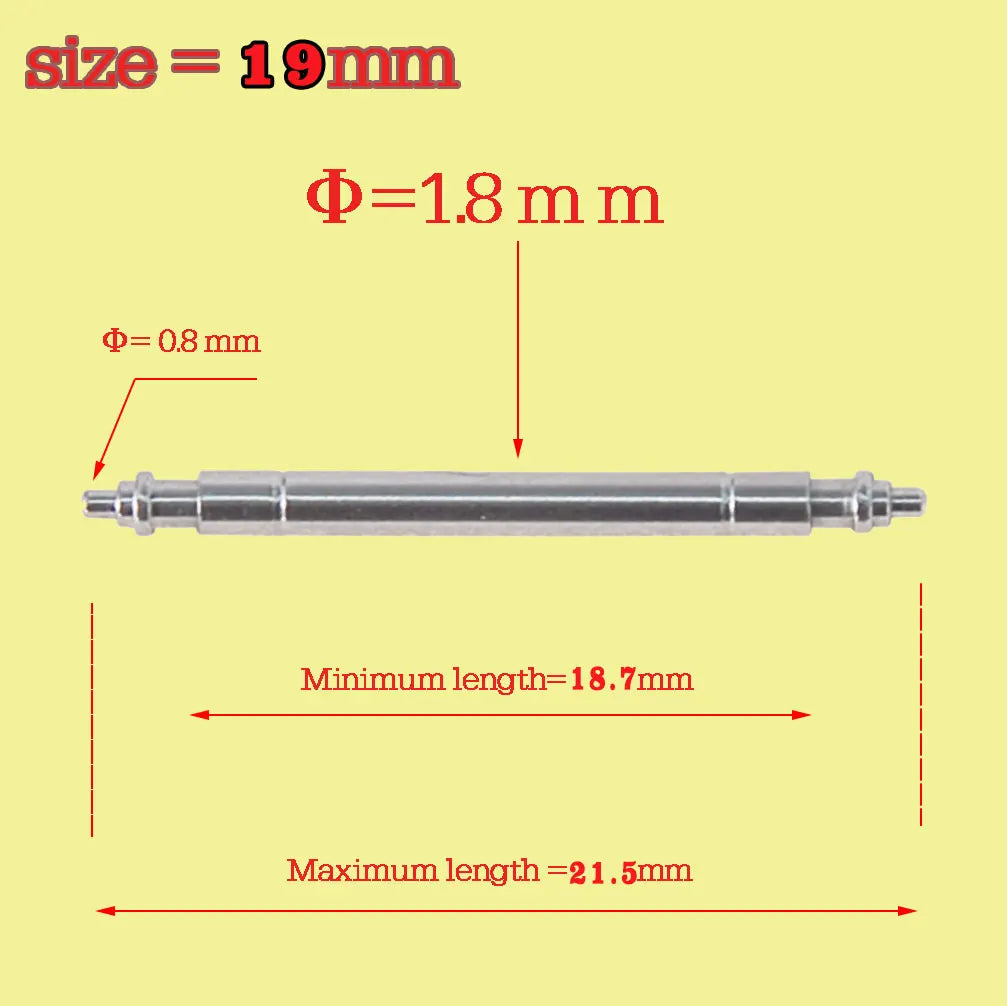 10 x barres de ressort/broches de montre de haute qualité 18,19,20,21,22mm, 1.8mm d'épaisseur, acier inoxydable 316