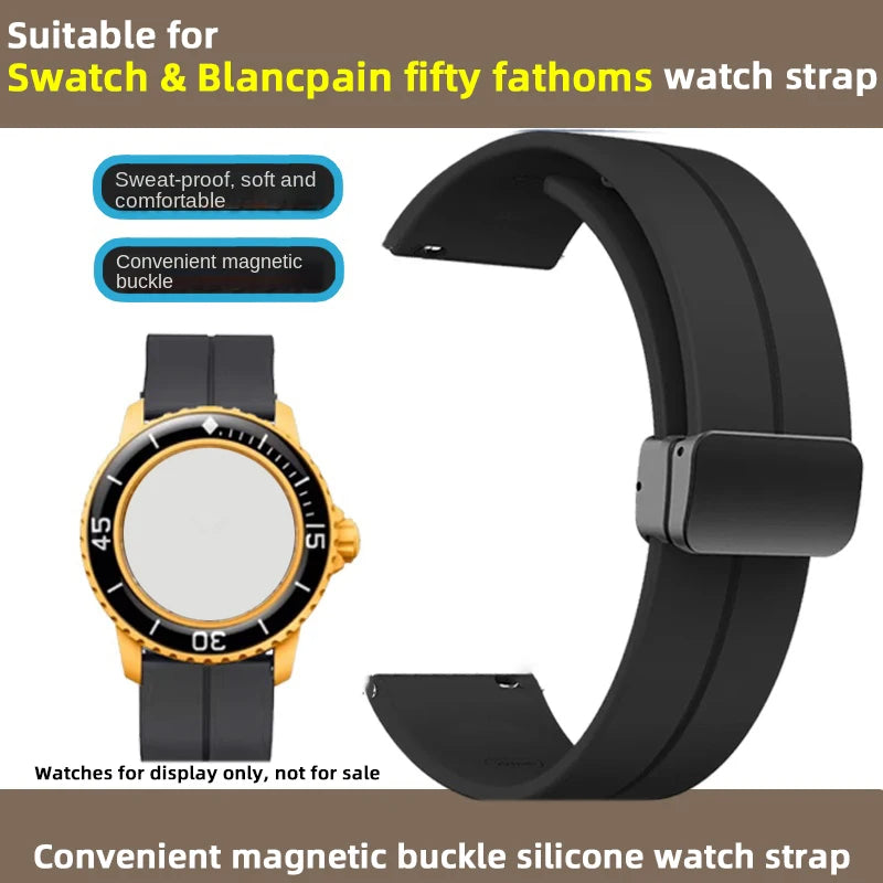 Cinturino in silicone morbido da uomo e donna, per Swatch, Blancpain Fifty Fathoms, Five Ocean, blu, arancione, verde, grigio, strumento, marca Co, 22mm