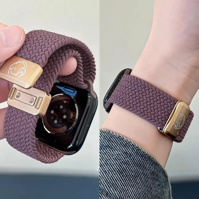 Braided Nylon Strap with Magnetic Buckle for Apple Watch 46mm 40mm 45mm 41 44mm 49mm 42mm Series Ultra 11 10 9 8