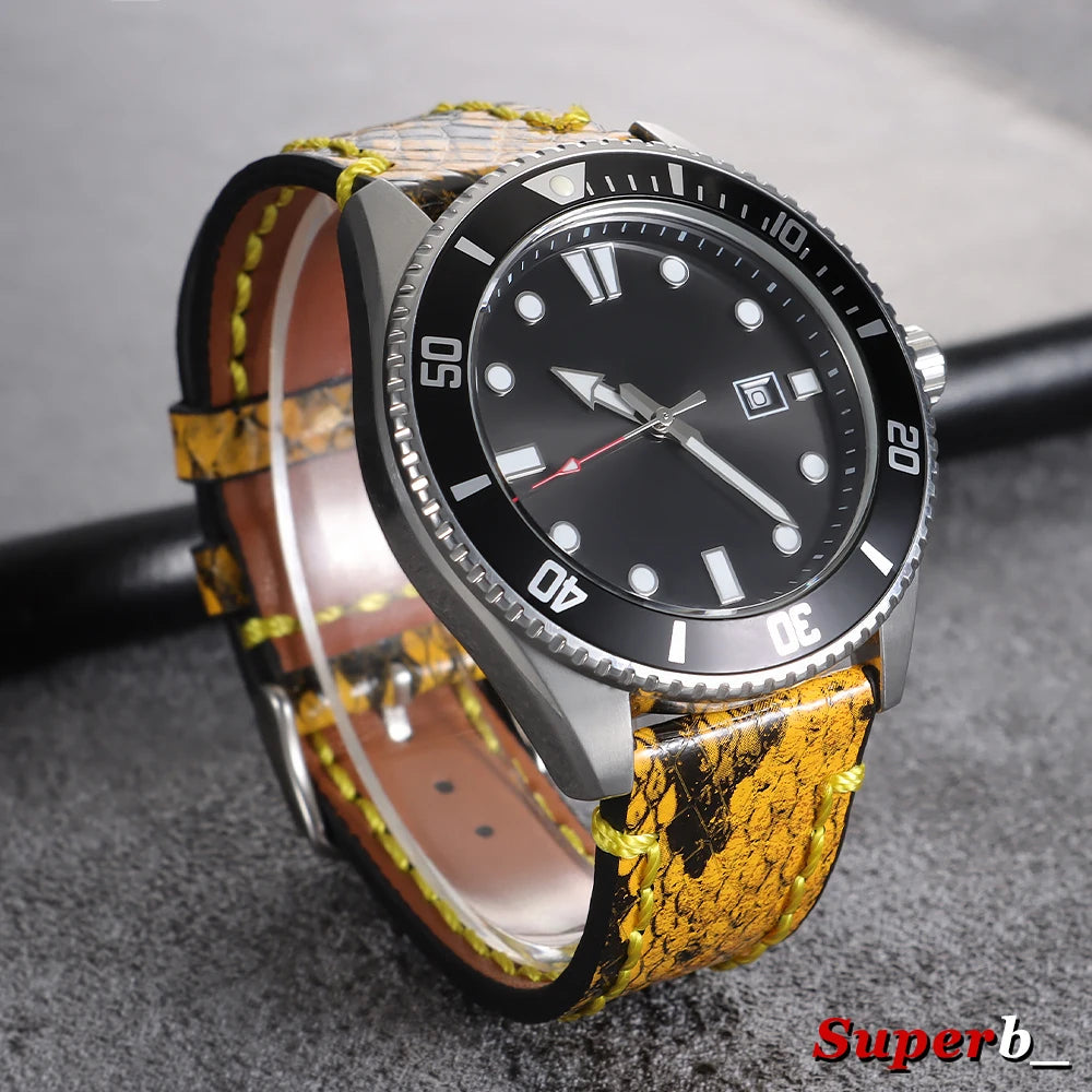 Bracelet en cuir véritable fait à la main pour hommes, pour Seiko, motif peau de serpent et de requin gaufré, bracelet de montre vintage en cuir de vache noir, 18mm, 20mm, 22mm