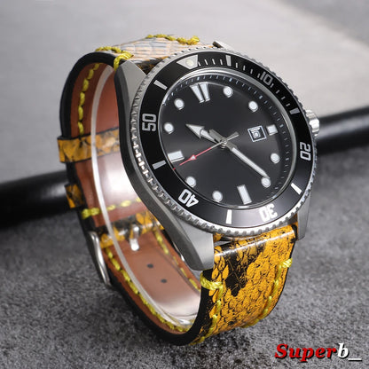 Bracelet en cuir véritable fait à la main pour hommes, pour Seiko, motif peau de serpent et de requin gaufré, bracelet de montre vintage en cuir de vache noir, 18mm, 20mm, 22mm