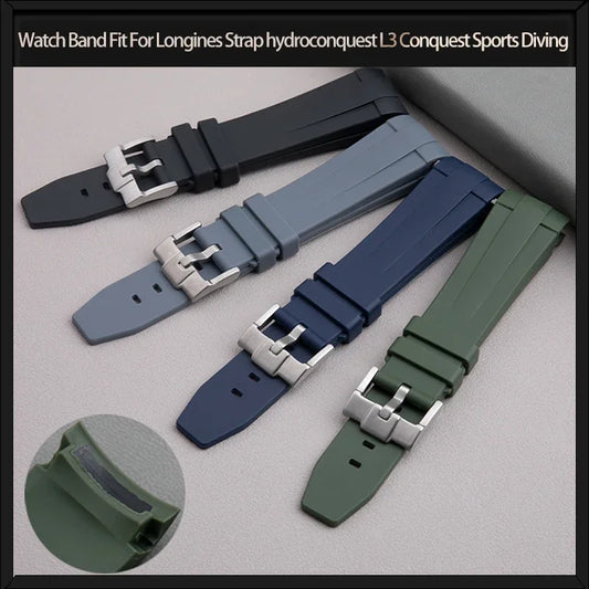 Cinturino per orologio adatto a Longines HydroConquest L3 Conquest, cinturino subacqueo sportivo in gomma morbida, L3.742/644, 21mm