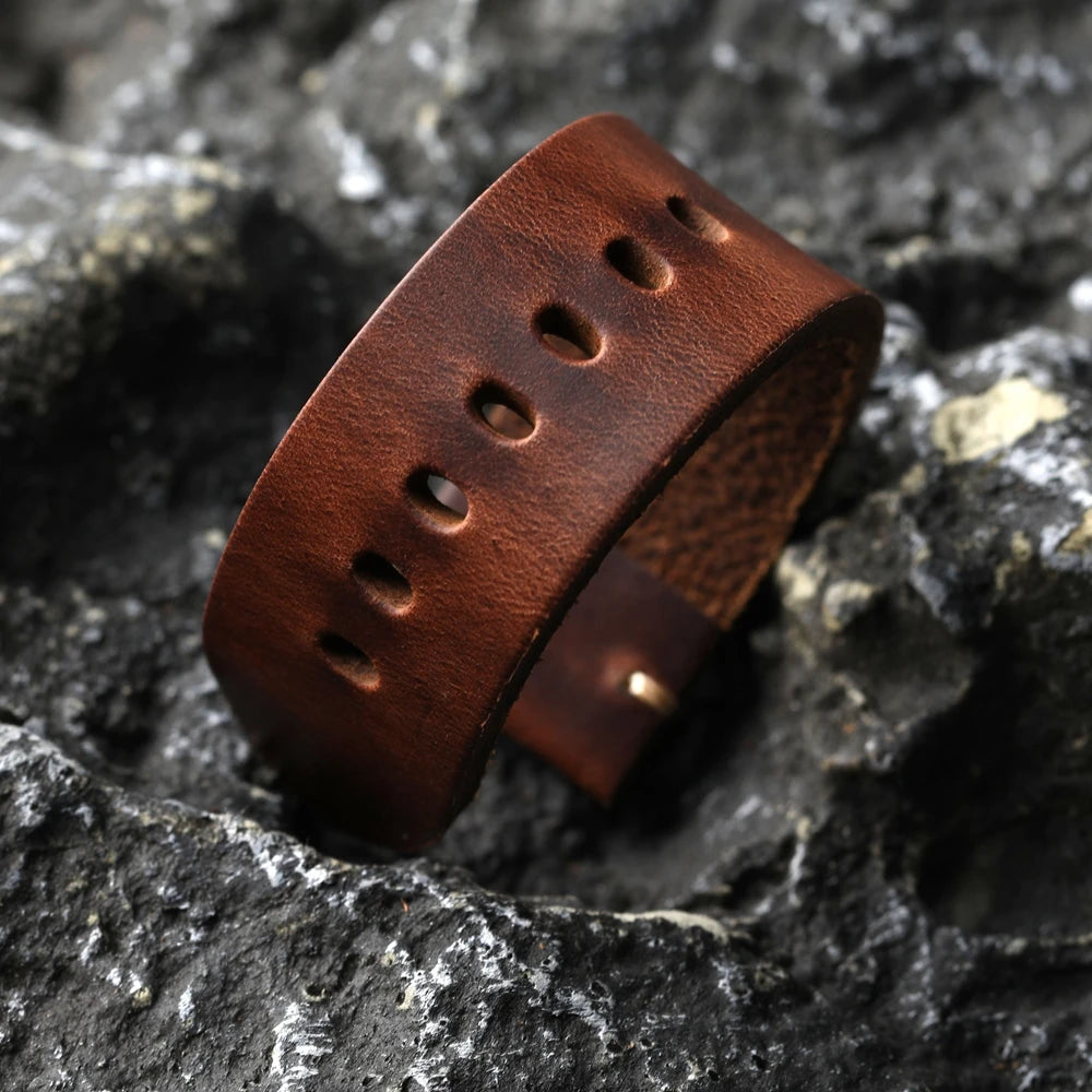 Bracelet en cuir de vache marron avec boucle en Bronze pur chromé cxl fait à la main, 20MM 22MM 24MM 26MM, bracelet épais pour montre en Bronze de Style Vintage