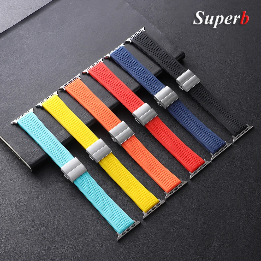 Rubber band for Apple Watch, 46mm 45mm 44mm 42mm, for Iwatch Ultra 2 1 49mm Series 10 9 8 7 Se 6 5 Se, Luxury strap