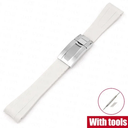 Curved Rubber Watch Strap for Omega x Swatch MoonSwatch, 20mm Folding Clasp for Men and Women, TPU Replacement Band for Rolex Submariner