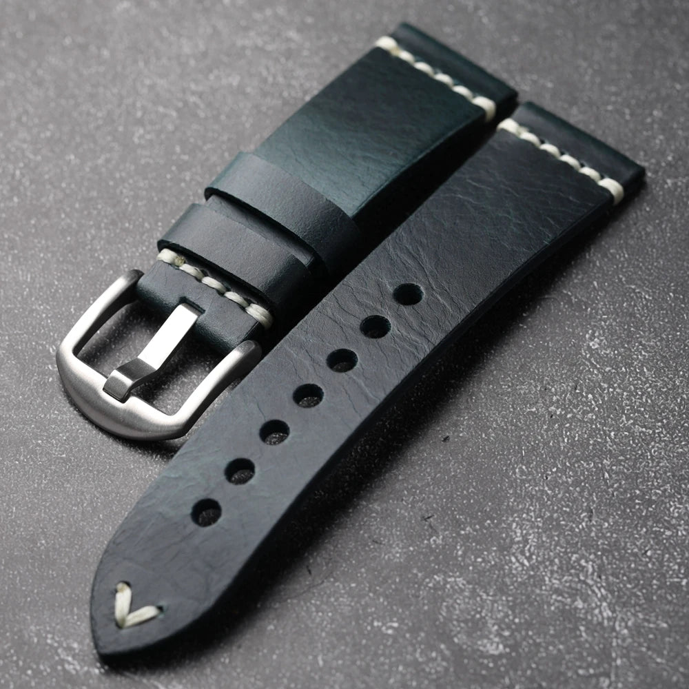 Handmade Vintage Calfskin Watch Strap for Men, Brown and Blue Strap, Soft Strap, Oil-Resistant, 18mm, 19mm, 20mm, 21mm, 22mm, 24mm