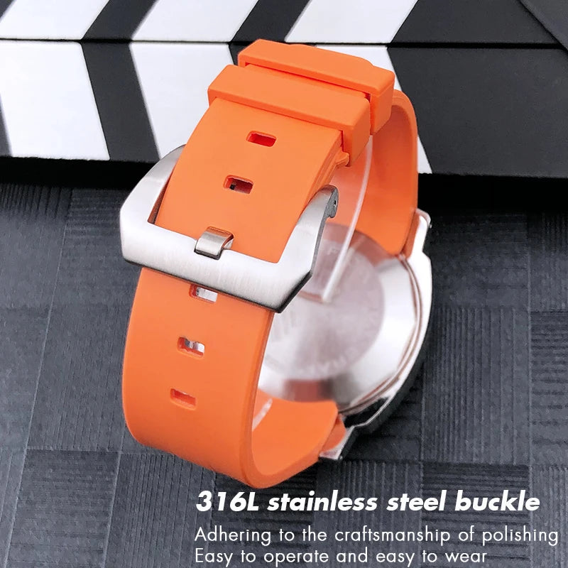 Bracelet de montre en caoutchouc et Silicone 24mm, extrémité incurvée pour PANERAI, boucle pliante, noir, vert, Orange, Bracelets de plongée, outils gratuits