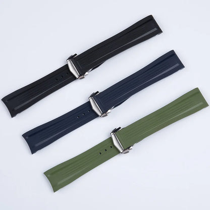 Bracelet de montre en caoutchouc fluoré FKM souple, pour Longines Conquest GMT L3.790 L3.830 L3.890 41mm 43mm, extrémité incurvée, étanche