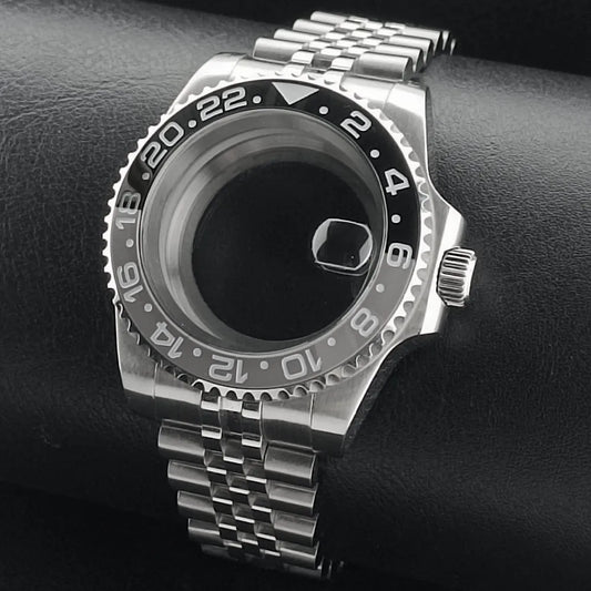 Nuovo GMT da 40,5 mm, cassa argentata NH-34, lunetta girevole bidirezionale, vetro zaffiro, cassa impermeabile, parti di orologi, accessori