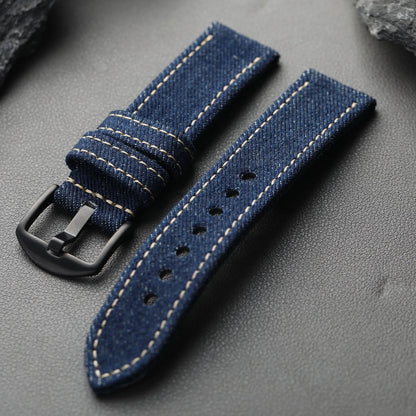 Handmade Japanese Okayama Denim Watch Strap, 20 22 24 26MM, Rugged Double Layer Style, Suitable for Mountain Watches
