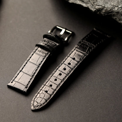 Handmade high-end crocodile leather strap, genuine leather 18 19 20 21 22MM, soft high-end watch strap, retro black strap