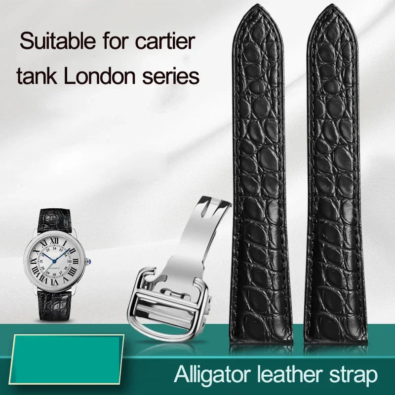Men's and women's alligator leather bracelet, genuine leather watch strap, Cartier Solo, Precious London, black and brown, 16mm, 18mm, 20mm, 22mm, 24mm