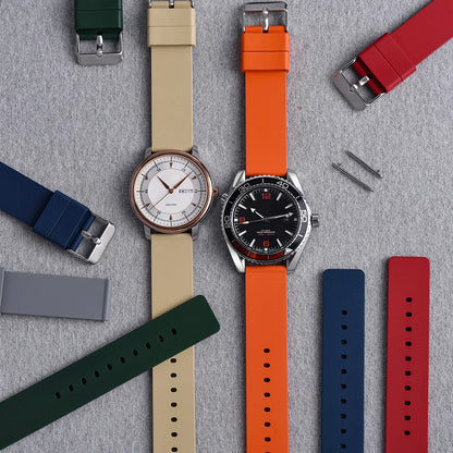 Premium quality smooth flat FKM rubber watch strap 16mm 18mm 20mm 22mm 24mm quick release soft rubber watch straps