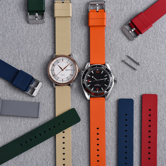 Bracelet de montre en caoutchouc FKM plat lisse de qualité supérieure 16mm 18mm 20mm 22mm 24mm bracelets de montre en caoutchouc souple à dégagement rapide