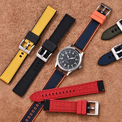 Bracelet de montre FKM en Nylon hybride de haute qualité 20mm 22mm bracelets de montre en caoutchouc fluoré en Nylon à dégagement rapide pour chaque marque montres de plongée