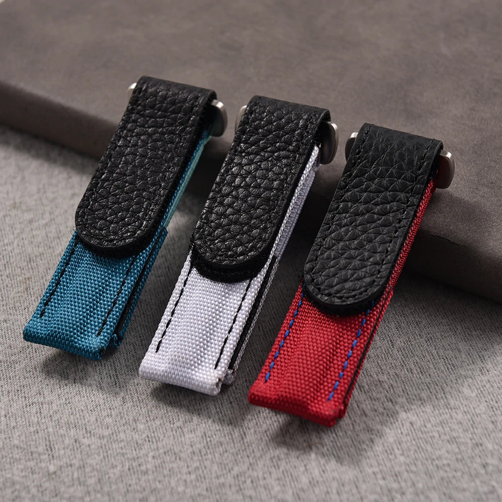 Cinturino in nylon e pelle resistente con chiusura a strappo 20 mm, per orologi sportivi da uomo e donna, accessori per Omega, Rolex, Tissot
