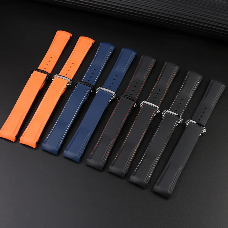 Cinturino per orologio da uomo in gomma e silicone, fibbia pieghevole, estremità curva, per Omega Seam84300 Speedmaster, 20 mm 21 mm 22 mm
