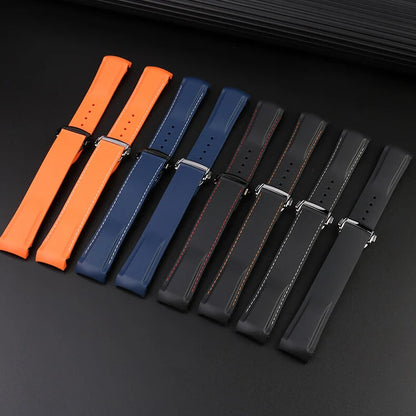 Cinturino per orologio da uomo in gomma e silicone, fibbia pieghevole, estremità curva, per Omega Seam84300 Speedmaster, 20 mm 21 mm 22 mm