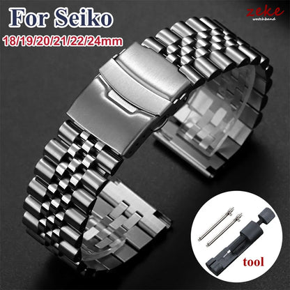 Bracelet de montre de luxe en acier inoxydable massif pour Seiko SKX009, Bracelet à boucle pliante en acier pour plongée pour hommes, bandes de 18/19/20/21/22/24mm