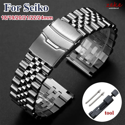 Bracelet de montre de luxe en acier inoxydable massif pour Seiko SKX009, Bracelet à boucle pliante en acier pour plongée pour hommes, bandes de 18/19/20/21/22/24mm
