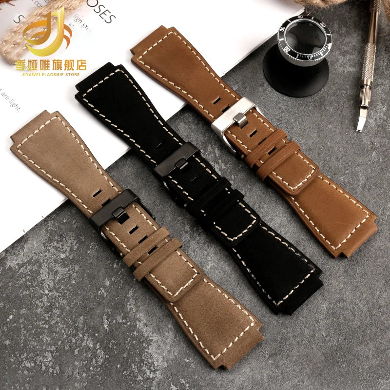 34*24mm Convex Pour Bell & Ross B & R BR-01 BR-03 High Quality Genuine Leather Strap Men's Watch Bands for BR01 BR03 Strap