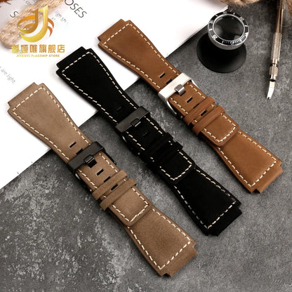 34*24mm Convex Pour Bell & Ross B & R BR-01 BR-03 High Quality Genuine Leather Strap Men's Watch Bands for BR01 BR03 Strap