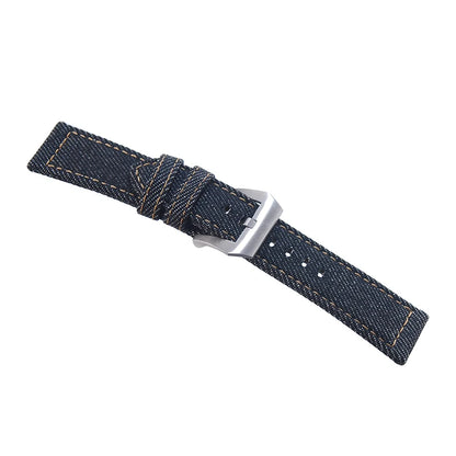 Bracelet de montre en Denim pour hommes, 24mm, noir, vintage, en toile, en coton, avec boucle