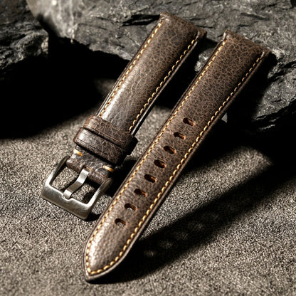 Men's Waxed Leather Watch Strap, Handmade Top Layer, Grey Leather, Italian Leather, High-End, 20mm, 22mm