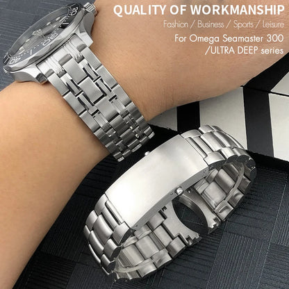 Stainless Steel Watch Bracelet for Omega Seamaster Planet Ocean, Solid Silver Watch Band, Strap Accessories, 20mm, 22mm