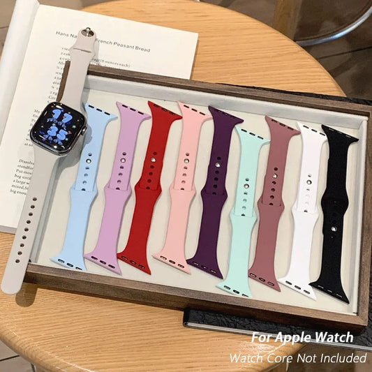 Bracelet en silicone fin pour Apple Watch Ultra 49mm 40mm 41mm 44mm 45mm 46mm, compatible avec les séries iWatch 11 10 9 8 7 6 5 SE3