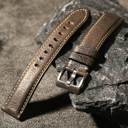 Men's Waxed Leather Watch Strap, Handmade Top Layer, Grey Leather, Italian Leather, High-End, 20mm, 22mm