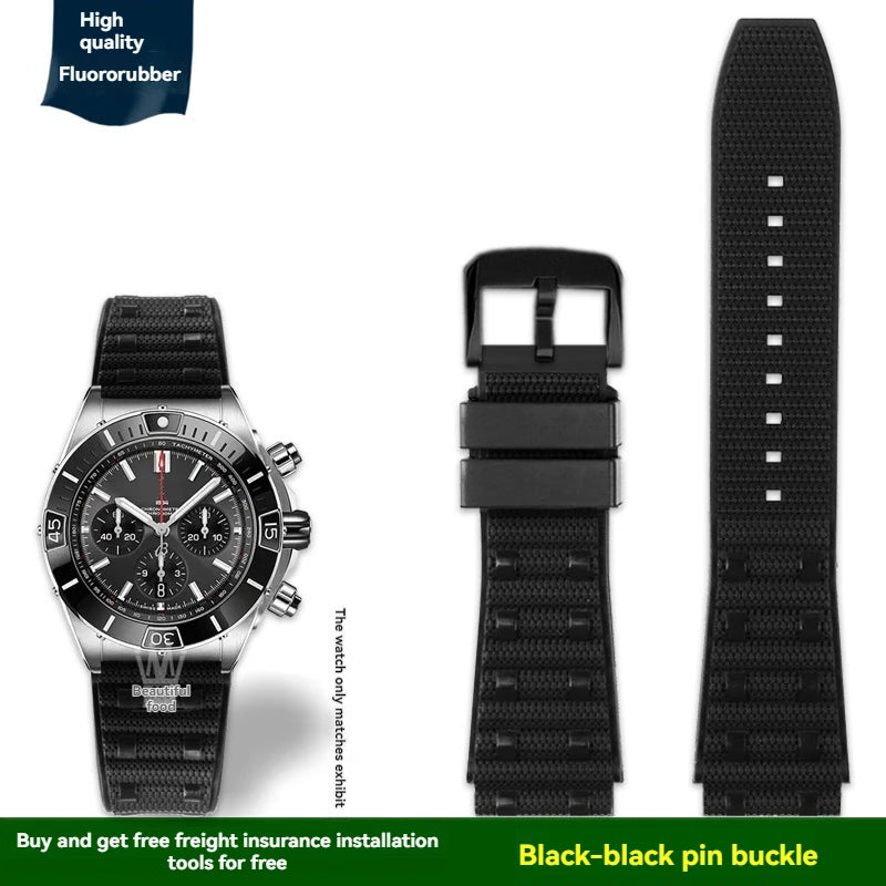 22mm 24mm FKM Viton Rubber Strap for Breitling Super Chronomat B01 44 Avenger, Waterproof Fluororubber Watch Band for Men