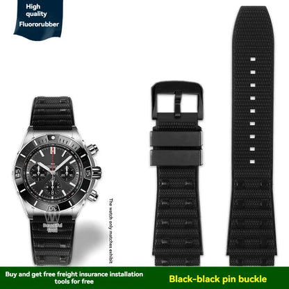 22mm 24mm FKM Viton Rubber Strap for Breitling Super Chronomat B01 44 Avenger, Waterproof Fluororubber Watch Band for Men