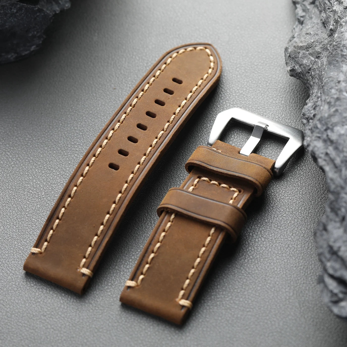 Handmade first layer cowhide watch strap, 20, 22, 23, 24MM, vintage brown leather watch band, suitable for men's watches