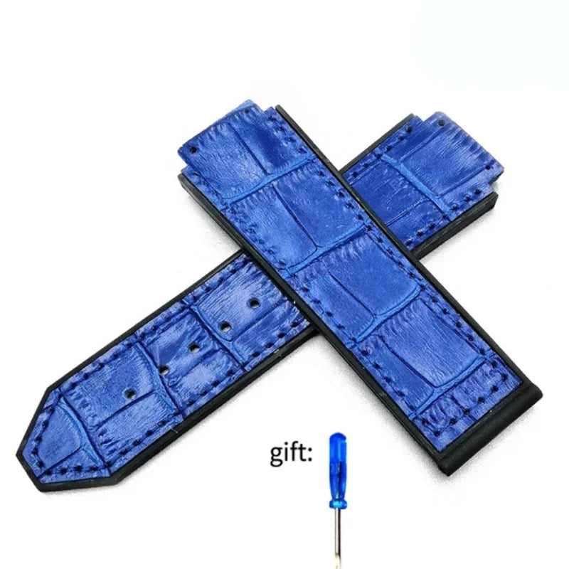 Genuine leather watch strap for HUBLOT Big Bang series with silicone case back. Watch strap accessories, 25mm x 19mm, with tools.