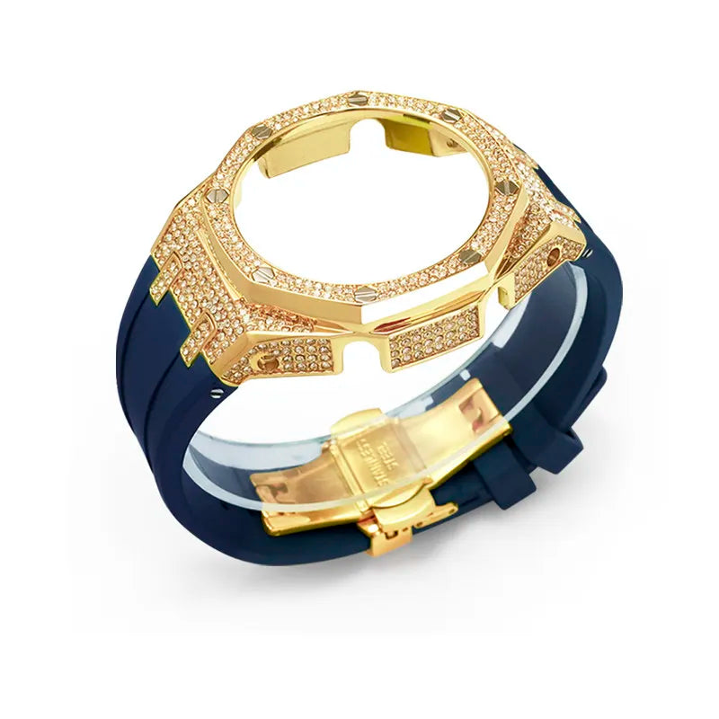 Kit di modifica per Casioak GA2100 2110 B2100, cassa in acciaio inossidabile con diamanti, cinturino in gomma, kit di modifica Casioak GMAS2100, ghiera in metallo