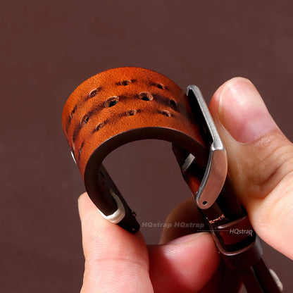 Cinturino per orologio in vera pelle da uomo e donna, traspirante, a sgancio rapido, 20mm, 22mm, in pelle bovina, effetto oliato, attenzione, nero, rosso, giallo, marrone