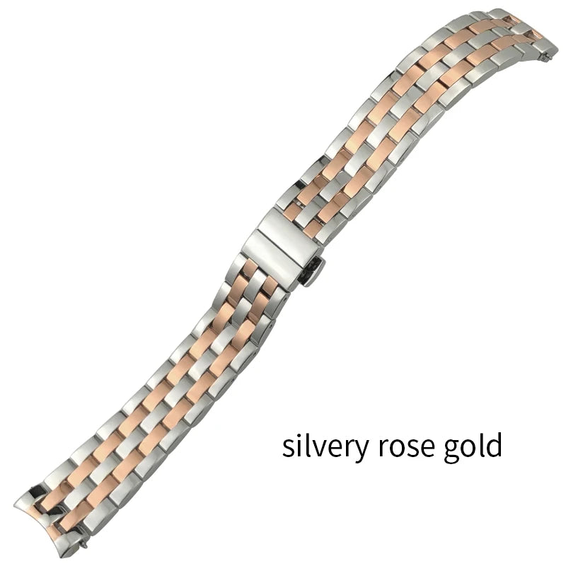 Cinturino per orologio con estremità curve in acciaio inossidabile di alta qualità, 20mm, per MIDO BARONCELLI M8600, bracciale per orologio in argento massiccio e oro rosa