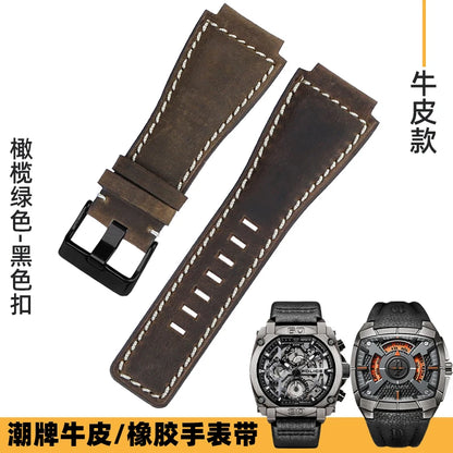Cowhide Leather Watch Strap for Bell & Ross Series, Silicone Strap, POLICE Watch Strap, PL14796, PL15472, B & R suréWer, Male, BR01, BR03