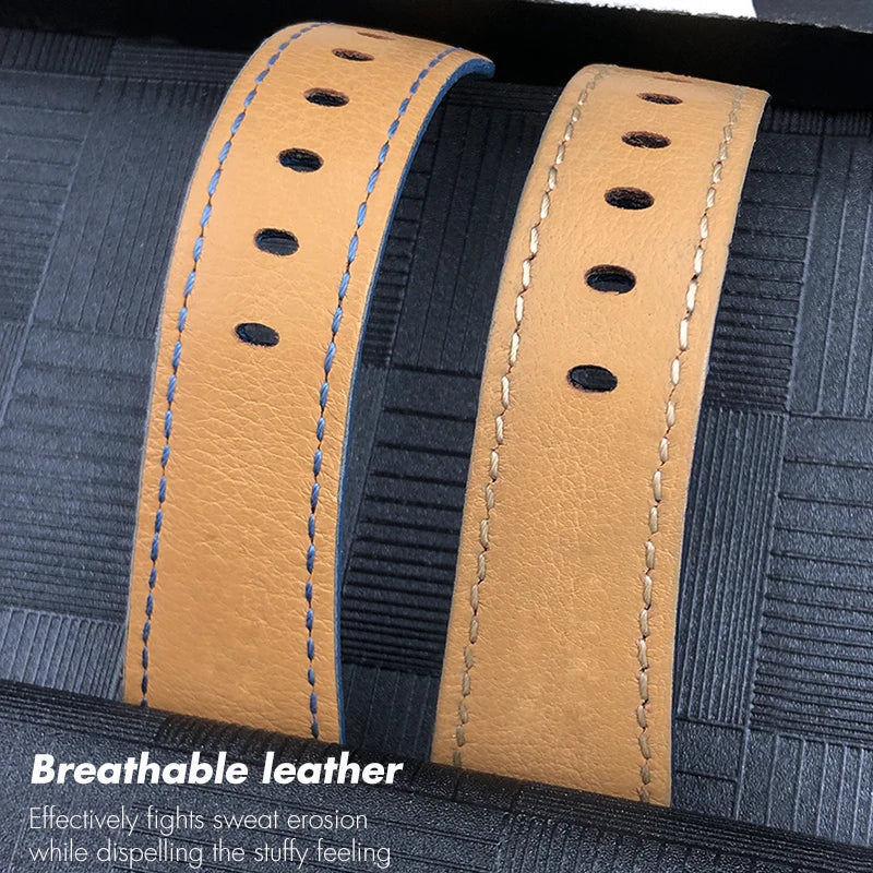 Men's 22mm Blue Cowhide Genuine Leather Watch Strap for PANERAI LUMINOR 1950 GMT SUBMERSIBLE PAM00688 00927 Pin Buckle Band