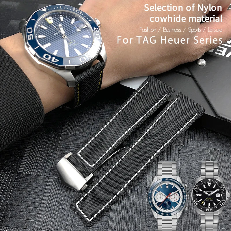 Bracelet de montre en toile de nylon de haute qualité, bracelet de montre, bracelet en cuir noir, adapté pour Tag Heuer, Aquaracer, Carrera, outils gratuits, 20mm, 22mm