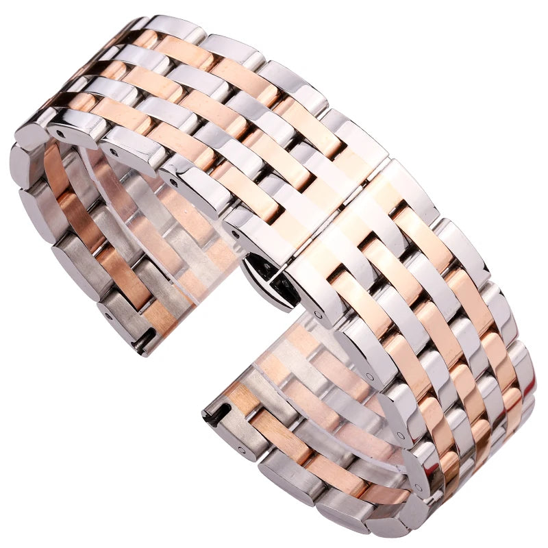 Bracelet de montre en acier inoxydable, 20mm 22mm, pour hommes et femmes, extrémité droite, argent, Rose, or, fermoir, accessoires