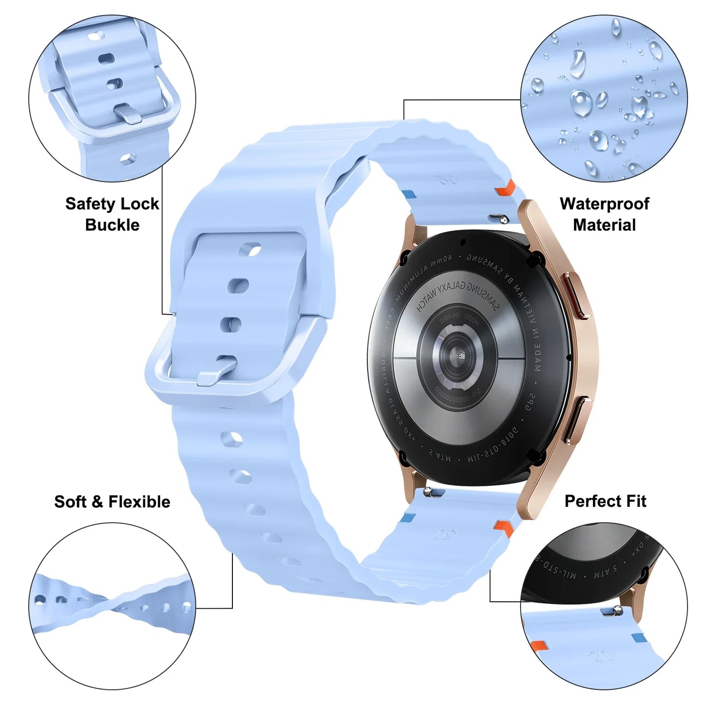 20/22mm Music Watchband for Garmin Forerunner 265 165 245 255 645, for Garmin Vivoactive 3 4 5/Venu 3 sq 2 Plus/Approach S12