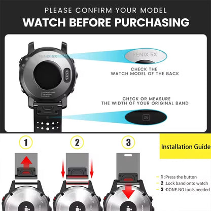 Cinturino in silicone da 22/26 mm per Garmin Fenix 5 5X Plus 6x 7 7X Pro Quatix 8 Fenix 8 Pro 47 mm 51 mm Epix QuickFit, cinturino sportivo da esterno