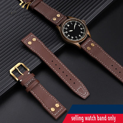 Cow Leather With Bronze Rivets Watchbands 22mm 20mm 21mm Fit For IWC Big Pilot’s Watch IW501005 IW387902 Spitfire Strap Bracelet