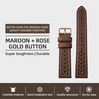 Men's Cowhide Leather Watch Strap, Handmade Top Layer, Italian Genuine Leather 18 19 20 21 22MM, Breathable Hole Design, Vintage