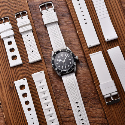 Nuovo cinturino per orologio a sgancio rapido Tropical Waffle CTS bianco FKM da 20 mm e cinturino per orologio subacqueo in gomma fluorocarbonica tradizionale da 22 mm