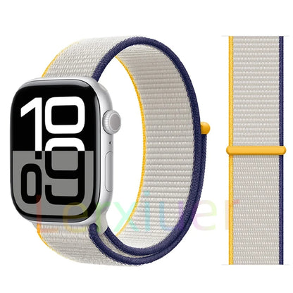 适用于 Apple Watch 46mm 44mm 45mm 40mm 41mm 42mm 的尼龙回环表带，适配 iWatch 系列 11 10 9 SE 8 7 6 5 4 Ultra 3 2 49mm
