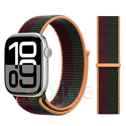 适用于 Apple Watch 46mm 44mm 45mm 40mm 41mm 42mm 的尼龙回环表带，适配 iWatch 系列 11 10 9 SE 8 7 6 5 4 Ultra 3 2 49mm