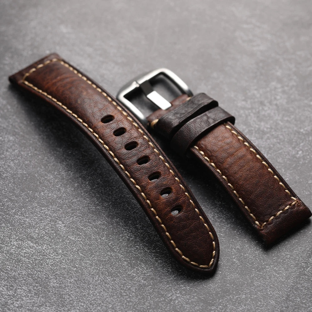 Cinturino in pelle bovina italiana di alta qualità, 20 22 24 26MM, fatto a mano da uomo, cinturino morbido in pelle vintage per PAM111 441